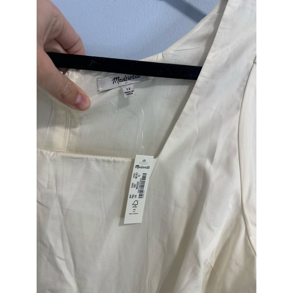 Madewell NWT Lizzie Poplin Off White Puff Sleeve Dress Sz 12 Tiered Mini - Picture 6 of 7